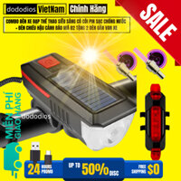 [Cao Cấp - Năng Lượng Mặt Trời] Combo Đèn Xe Đạp Thể Thao Siêu Sáng Có Còi Pin Sạc Chống Nước + Đèn Chiếu Hậu Cảnh Báo