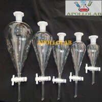 (Cao cấp) Phễu chiết lắng gạn thủy tinh, khóa vặn Nhựa PTFE, thân trơn không chia vạch thí nghiệm