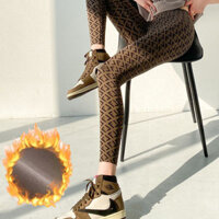 Cao Cấp Plus Velvet.Yoga Nữ Cá Mập Mặc Ngoài Bụng Nẹp Lông Cừu Mỏng Quần Legging Skinny Dày Da Báo In Quần Ấm Áp