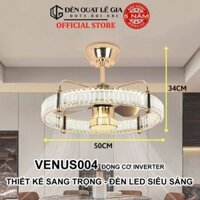 [Cao Cấp}  Quạt Trần Đèn Pha Lê Sang Trọng Lê Gia VENUS004 | Quạt Trần Có Đèn Trang Trí | Quạt Trần Đẹp 2024