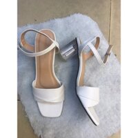 Cao gót sandal cao 5cm đế vuông bản xếp da rắn mũi vuông đi học, đi làm