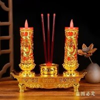 Cặp 2 Đèn thờ long phụng LED nháy giả ánh nến mẫu cao 23cm chất lượng loại 1