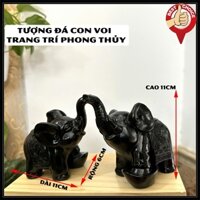Cặp 2 Tượng đá voi phong thủy bàn làm việc - tượng đá voi trang trí phong thủy phòng khách nhà cửa - Cao 11cm- Đen tuyền