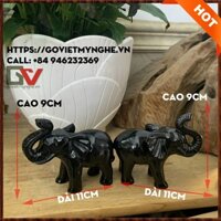 Cặp 2 tượng voi đá trang trí phong thủy trấn trạch nhà cửa - phong thủy bàn làm việc - Dài 11cm - Màu đen