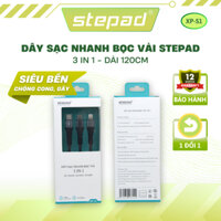 [Cáp 3 đầu] Dây sạc nhanh bọc vải 3in1 STEPAD 3A - 120cm XP-S1