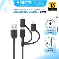 Cáp 3 in 1 ANKER Powerline II 0.9M - A8436 (Lightning - Type C - Micro USB)