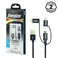 Cáp 3 trong 1 Lightning – MicroUSB – USB C Energizer Metallic 1m2 – C13UBX3CFBK4 (Đen)