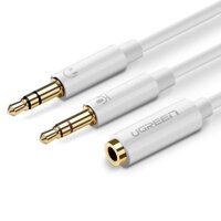 Cáp âm thanh 3.5Mm âm ra 2 đâu 3.5Mm dương mic và tai nghe đàu mạ vàng ver 20897 20Cm màu trắng UGREEN Av140- Hàng chính hãng