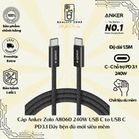 Cáp Anker Zolo A8060 240W USB C to USB C | PD3.1 Dây bọc dù mới siêu mềm | Chiều dài 1.5m