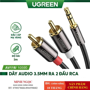 Cáp audio 3.5mm ra 2 đầu RCA dài 3 mét UGREEN UG-10590