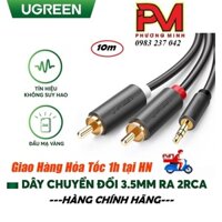 Cáp Audio 3.5mm sang 2 đầu bông sen RCA (hoa sen) dài 10m cao cấp Ugreen 10514 mạ vàng _Hàng chính hãng