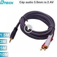 Cáp Audio 3.5mm to 2 RCA – Dây âm thanh 1 đầu 3,5mm ra 2 đầu AV hoa sen DTECH 1.5M 3M 5M 10M