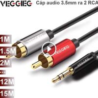 Cáp Audio 3.5mm to 2 RCA – Dây âm thanh 1 đầu 3,5mm ra 2 đầu AV hoa sen Veggieg 1M 1.5M 2M 3M 5M 10M 12M 15M