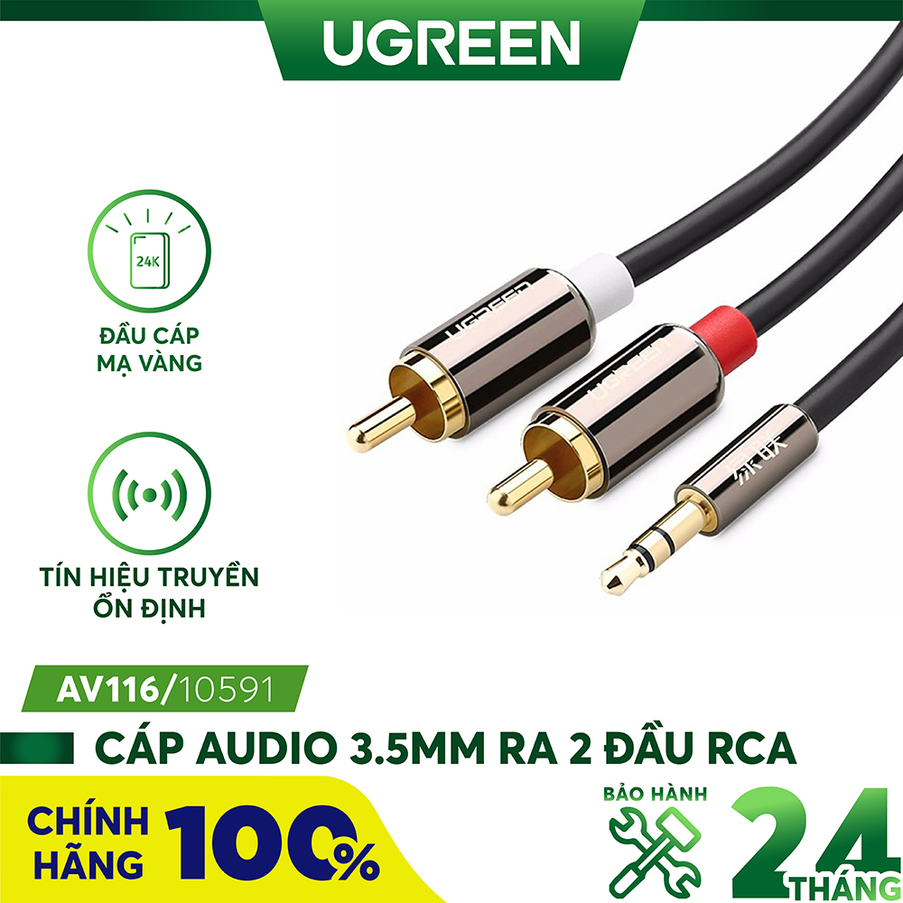 Cáp Audio Ugreen 10591 - 3.5mm ra 2 đầu hoa sen, dài 5m