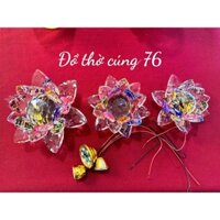 Cặp Bông Sen Pha Lê Để Chân Đèn Đồng Cao Cấp