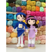 Cặp búp bê trai gái bằng len 30cm xinh xắn, thay quần áo được