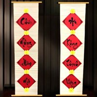 Cặp câu đối mành Tre chữ hán nhũ kim tuyến đỏ Treo trang trí nhà cửa chúc mừng năm mới