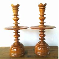 Cặp chân đèn cầy gỗ gõ tự nhiên0