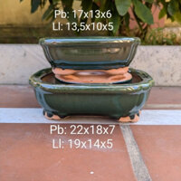 Cặp chậu áng mây men xanh rạn gốm Bát tràng trồng cây mini, cây bonsai mini