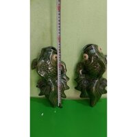 Cặp Chậu, bình gốm sứ cá treo tường men xanh lá ( 2 con đối xứng )
