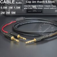 Cáp chia 6.5 TRS sang 2 mono DIY 0.5 đến 5 mét - 6.35mm stereo to 2 mono audio splitter cable