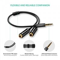 Cáp Chia Audio Và Mic UGREEN 30620/10789 - Cáp chuyển đổi 3.5mm Male sang 2 cổng 3.5mm Female (sử dụng mic và tai nghe)
