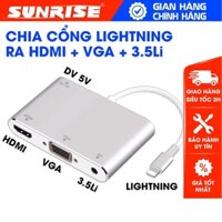 Cáp chia cổng lightning xuất ra hdmi, vga, audio 3.5mm , Dây chuyển Tín dùng cho màn hình tivi, máy chiếu