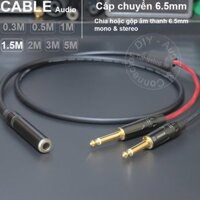 Cáp chia jack 6 ly 6.5mm  1 đầu cái sang 2 đầu đực DIY - audio cable 2 6.5mm mono to 6.5mm stereo TRS - 1.5 Mét