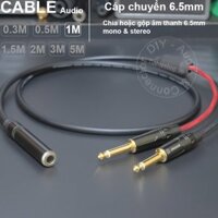 Cáp chia jack 6 ly 6.5mm  1 đầu cái sang 2 đầu đực DIY - audio cable 2 6.5mm mono to 6.5mm stereo TRS - 1 Mét