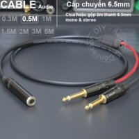 Cáp chia jack 6 ly 6.5mm  1 đầu cái sang 2 đầu đực DIY - audio cable 2 6.5mm mono to 6.5mm stereo TRS - 0.5 Mét