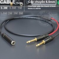 Cáp chia jack 6 ly 6.5mm  1 đầu cái sang 2 đầu đực DIY - audio cable 2 6.5mm mono to 6.5mm stereo TRS - 0.3 Mét