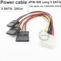 Cáp chia nguồn molex IDE 4 pin ra 3 SATA cho SSD HDD DVD-R - 4pin IDE x3 SATA 20Cm