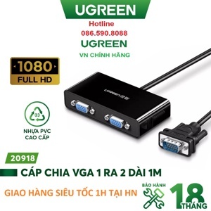 Cáp chia VGA 1 ra 2 Ugreen 20918  hỗ trợ Full HD