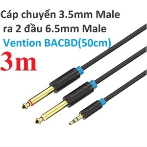Cáp chuyển Audio 3.5mm to 2 cổng Audio 6.5mm Vention BACBD