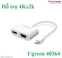Cáp chuyển đổi 2 trong 1 Mini Displayport to HDMI/VGA hỗ trợ 4K*2K chính hãng Ugreen 40364  cao cấp màu trắng