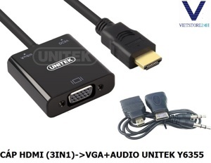 Cáp chuyển đổi HDMI sang Cổng VGA + Audio Unitek 3 in 1 Y6355