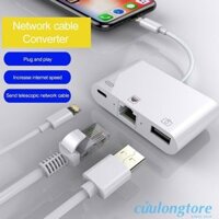 Cáp chuyển đổi lightning sang USB RJ45 cổng mạng Lan USB kèm cổng sạc phụ kết nối internet đọc dữ liệu OTG từ USB cho iphone