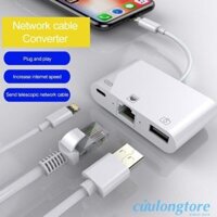 Cáp chuyển đổi lightning sang USB RJ45 cổng mạng Lan USB kèm cổng sạc phụ kết nối internet đọc dữ liệu OTG từ USB cho iphone