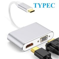 Cáp chuyển đổi từ Typec sang HDMI + VGA 2K 4K cáp typec to hdmi kết nối tivi máy chiếu