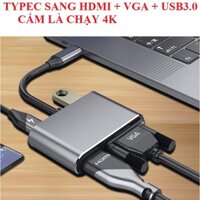 Cáp chuyển đổi từ Typec to HDMI VGA 4K có cổng USB 3.0 kết nối phím chuột tay game Usb Type-C to HDMI