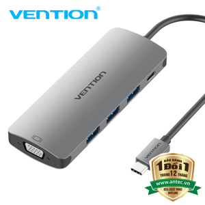 Cáp chuyển đổi Type-C sang VGA  3 cổng USB 3.0  Type-C PD Vention CGQHA