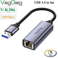 Cáp chuyển đổi USB 3.0 sang mạng LAN RJ45 1000Mbps, USB 3.0 to lan RJ45 1G VEGGIEG V-K306