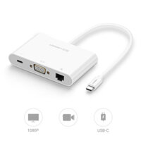 Cáp chuyển đổi USB-C to VGA + Hub USB 2.0 hỗ trợ Lan 10/100Mbps Ugreen 30439