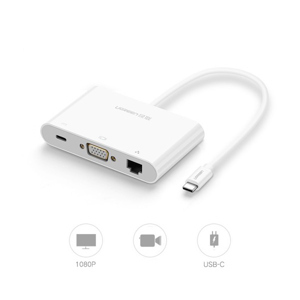 Cáp chuyển đổi USB-C to VGA + Hub USB 2.0 hỗ trợ Lan 10/100Mbps Ugreen 30439