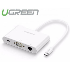 Cáp chuyển đổi USB-C to VGA + Hub USB 2.0 hỗ trợ Lan 10/100Mbps Ugreen 30439