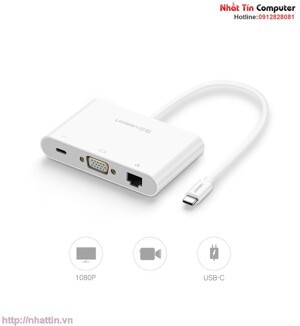 Cáp chuyển đổi USB-C to VGA + Hub USB 2.0 hỗ trợ Lan 10/100Mbps Ugreen 30439
