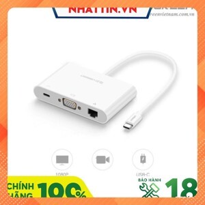 Cáp chuyển đổi USB-C to VGA + Hub USB 2.0 hỗ trợ Lan 10/100Mbps Ugreen 30439