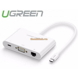 Cáp chuyển đổi USB-C to VGA + Hub USB 2.0 hỗ trợ Lan 10/100Mbps Ugreen 30439