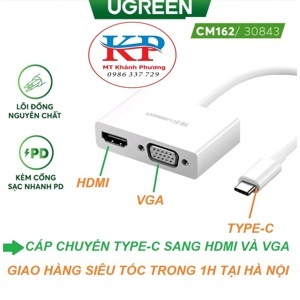 Cáp chuyển đổi USB type C to HDMI/VGA Ugreen 30843