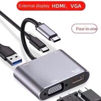 Cáp chuyển đổi USB Type C to HDMI + VGA + USB 3.0 + USB C 4in1 dùng cho Samsung DEX, Huawei Emui, laptop, ipad, táo...
